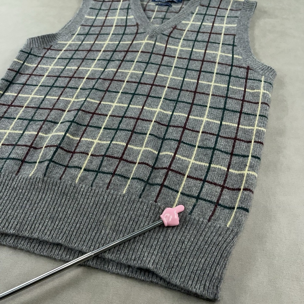 Vintage Polo Ralph Lauren Cashmere‎ Sweater Vest Men's Large RRL Gray Plaid 90s - Picture 9 of 10